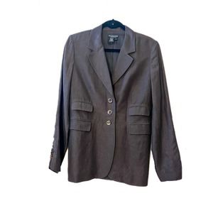 J. PETERMAN CO Women's Blazer Brown Silk & Linen Classic Fit Notch Lapel Size 10